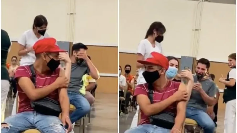 A los gritos y risas: un joven con “terror” a las agujas se vacunó y se volvió viral