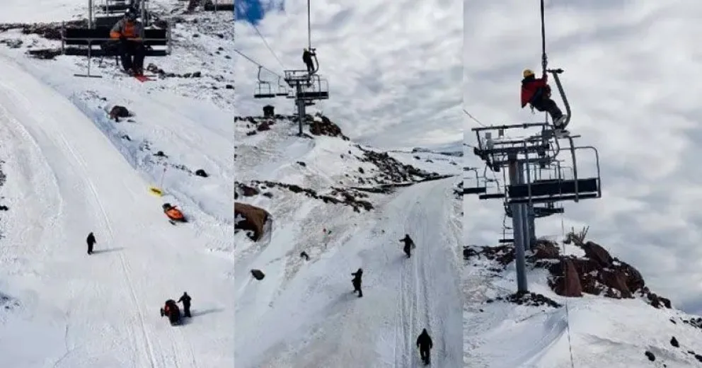 Tuvieron que rescatar a siete esquiadores que quedaron colgando a 15 metros de altura  