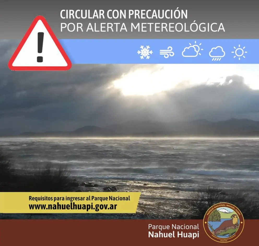 Hay alerta meteorológica para los Parques Nacionales Nahuel Huapi y Los Arrayanes