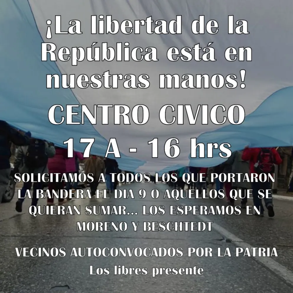 Esta tarde el grupo de vecinos "Autoconvocados por la Patria" vuelve a manifestarse en el Centro Cívico