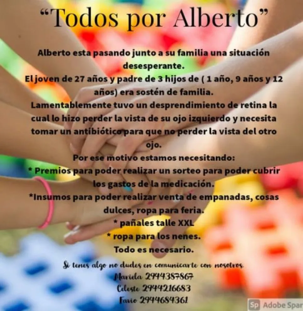 Alberto necesita donaciones para comprar la medicación para su ojo