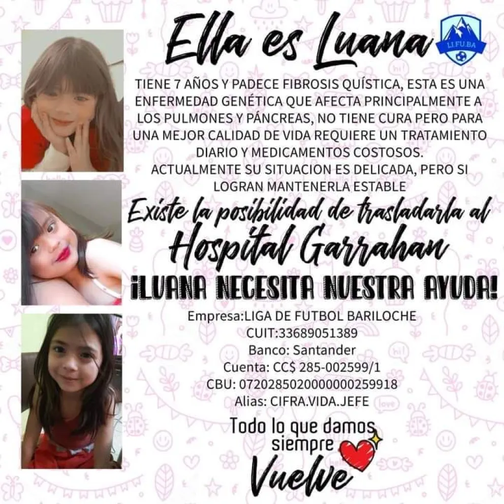 Luana necesita ayuda para continuar su tratamiento en el Hospital Garrahan 