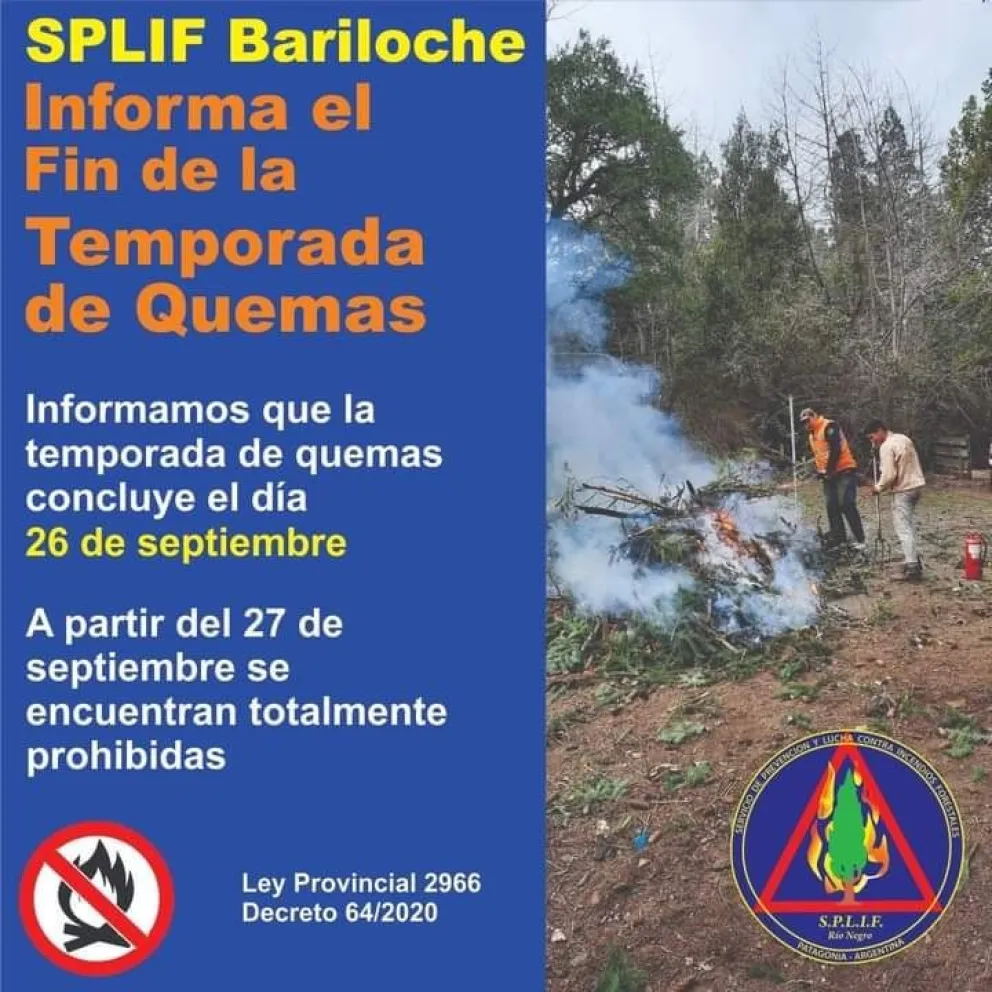 El 26 de septiembre finaliza la temporada de quemas