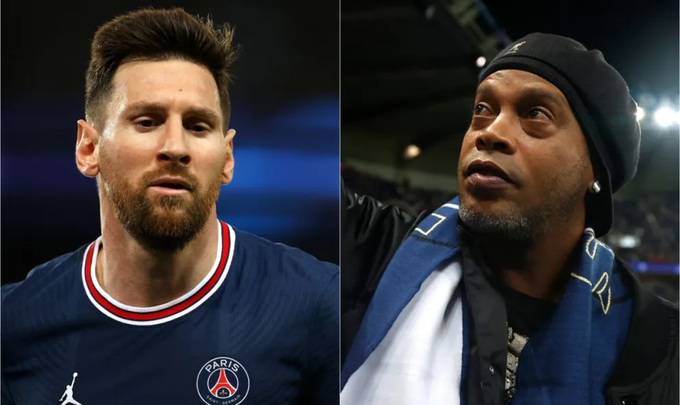 Video: Un abrazo lleno de magia y fútbol entre Messi y Ronaldinho en la previa de PSG-Leipzi
