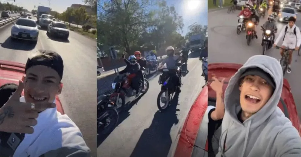 L-Gante recorrió la Ruta 22 en un Camaro descapotable, sin patente y con caravana