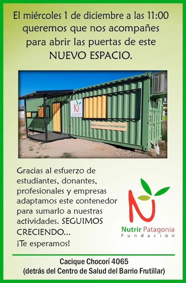 La Fundación Nutrir Patagonia inaugurará su container comunitario 
