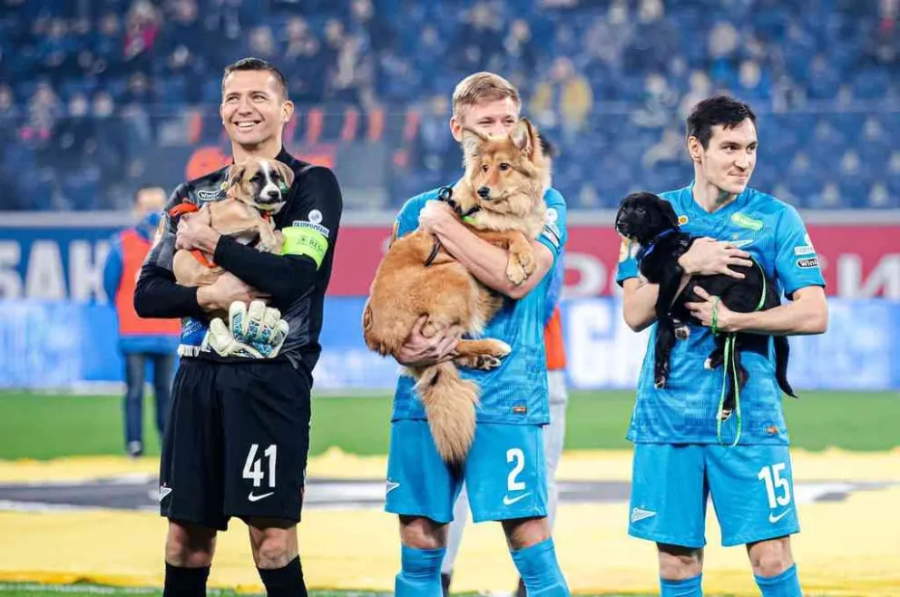 ¡Con perros a upa! Así salieron los jugadores de fútbol a la cancha para fomentar la adopción