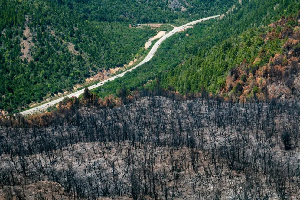 Imágen del incendio forestal en la zona del lago Steffen, en 2022 (foto de archivo Facundo Pardo) 