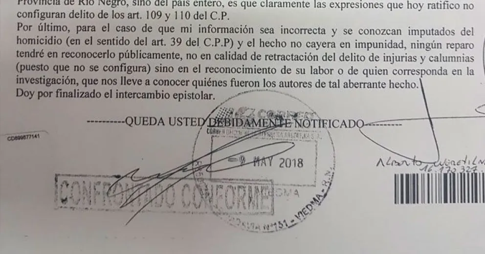 Weretilneck rechazó acusaciones por calumnias e injurias