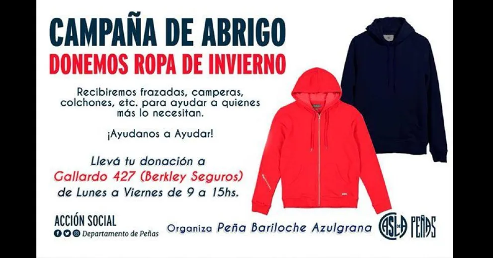 Campaña solidaria de la Peña Bariloche Azulgrana busca aliviar el frío