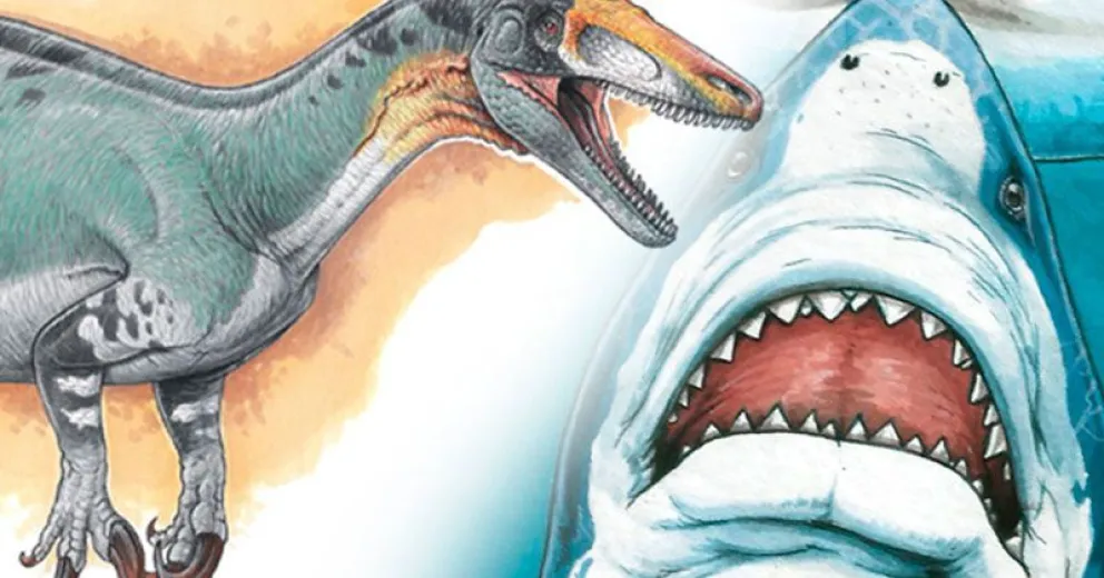 Presentan un megaraptor y la boca de un tiburón gigante