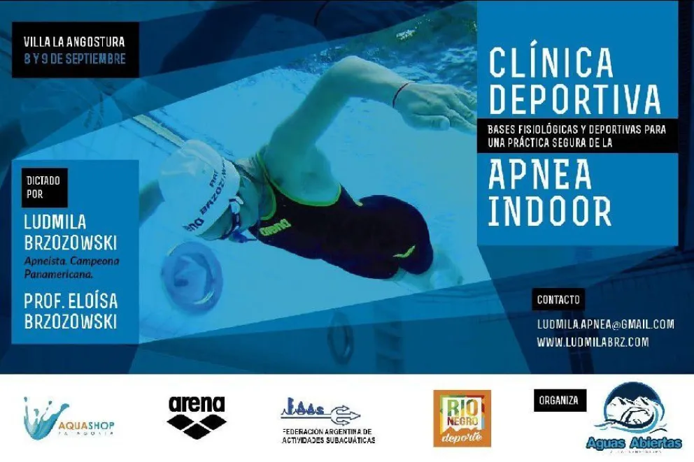 Atleta rionegrina de élite dictará clínicas de apnea indoor en Villa La Angostura