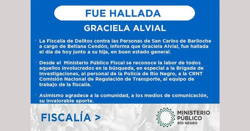 Graciela Alvial fue encontrada en buen estado de salud