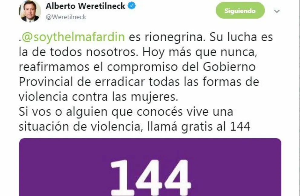 El gobernador respaldó a la actriz Thelma Fardin