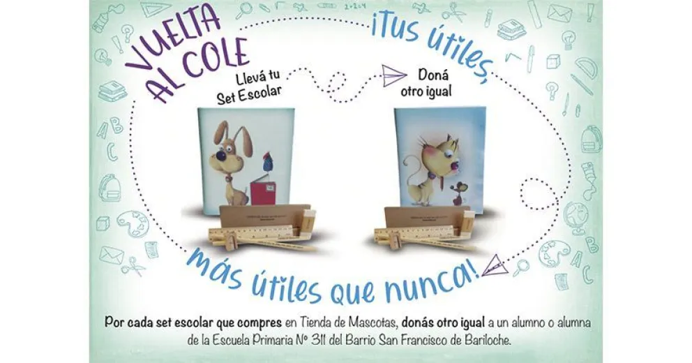 Por cada kit escolar vendido, Tienda de Mascotas dona otro