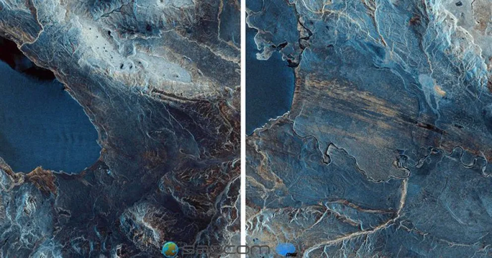 Una vista de los lagos patagónicos, la primera imagen que reveló el SAOCOM 1A