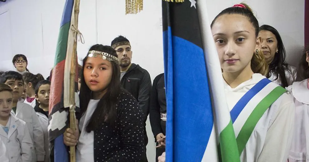 La bandera mapuche presente en promesa a la enseña patria en la escuela 266