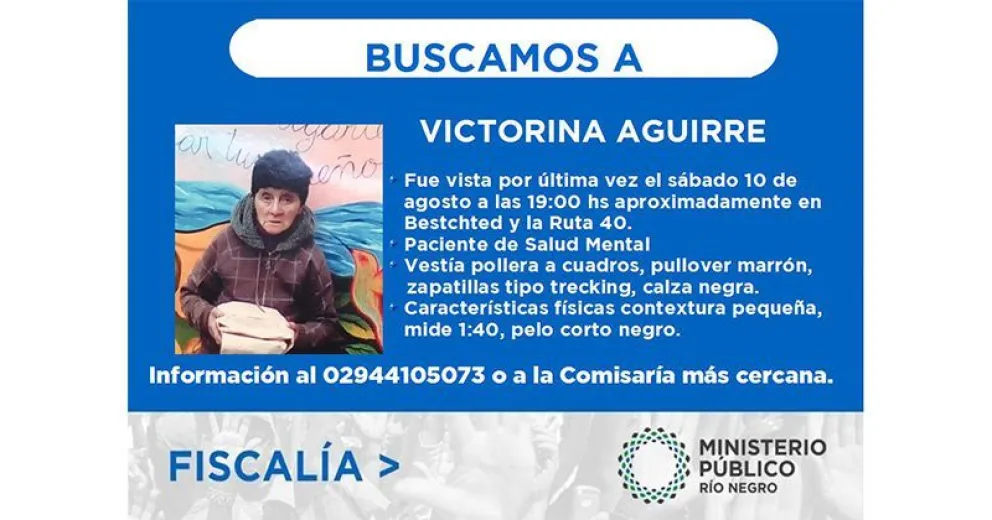Continúa la búsqueda de Victorina Aguirre
