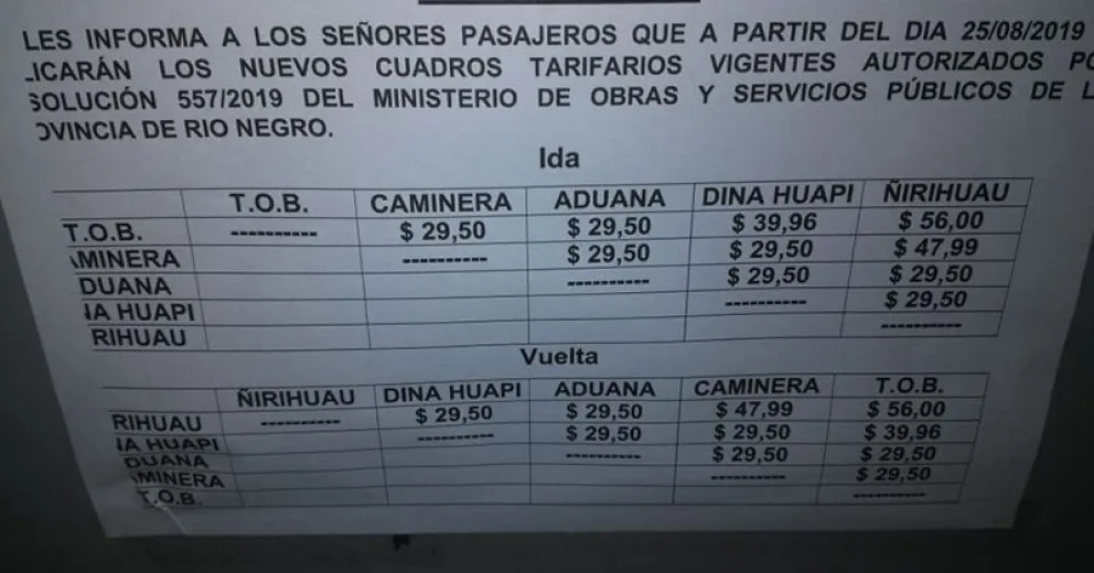 Aumentó el boleto en la línea que une Bariloche con Dina Huapi