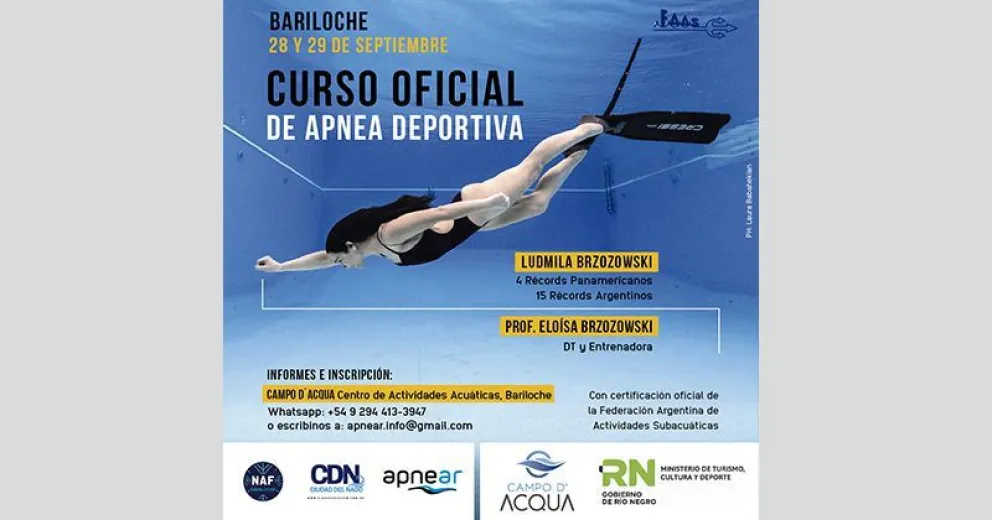 Clínica de apnea en Bariloche de la mano de la multicampeona Ludmila Brzozowski