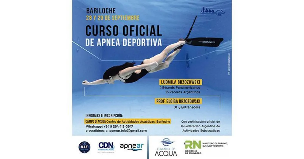 La destacada nadadora Ludmila Brzozowski transmite sus conocimientos de apnea en Bariloche   