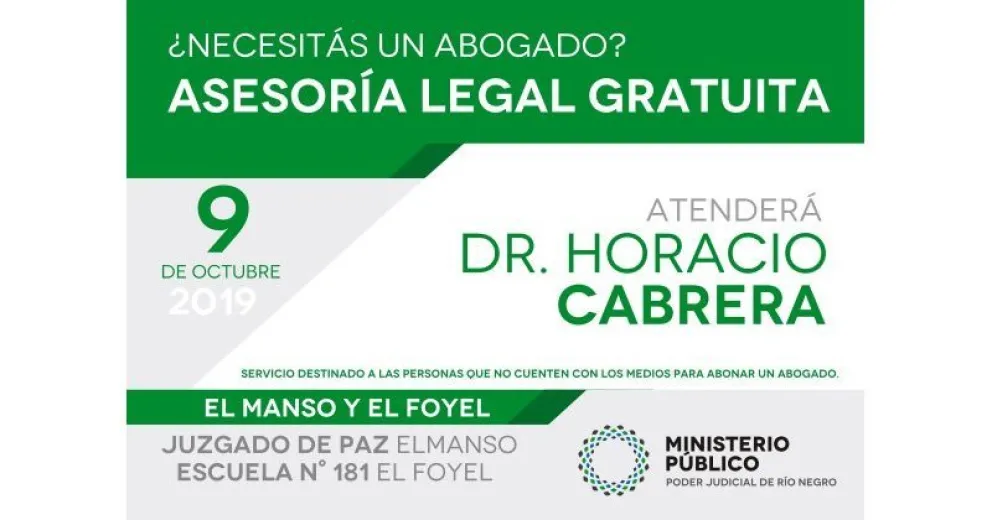 Asesoramiento legal gratuito en El Foyel y El Manso