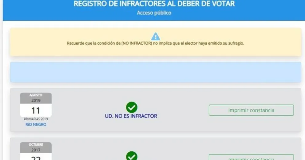 Consultá si estás en la lista de infractores por no ir a votar