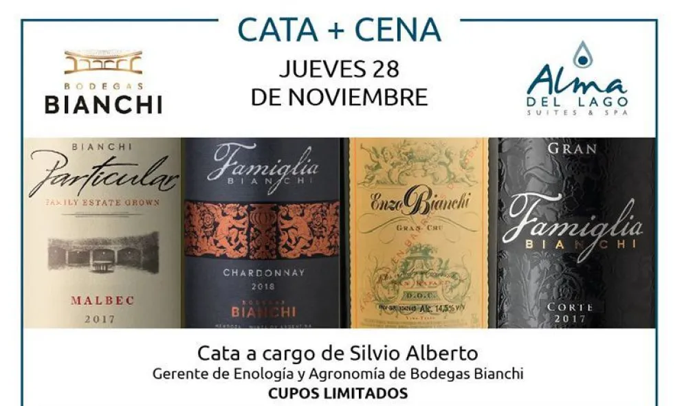 Cata y cena de Bodegas Bianchi en el hotel Alma del Lago