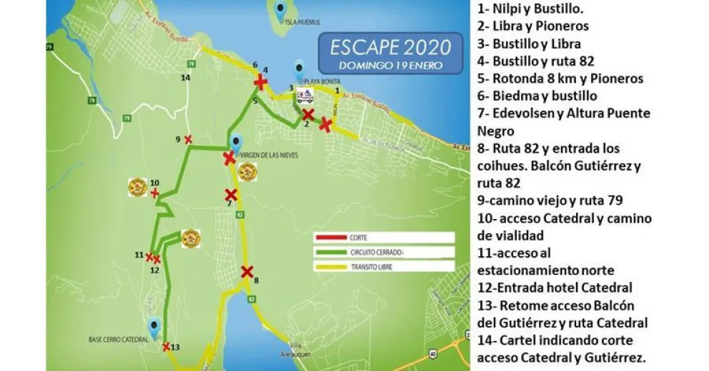 Cortes y operativo este domingo por el Escape de la Isla Huemul