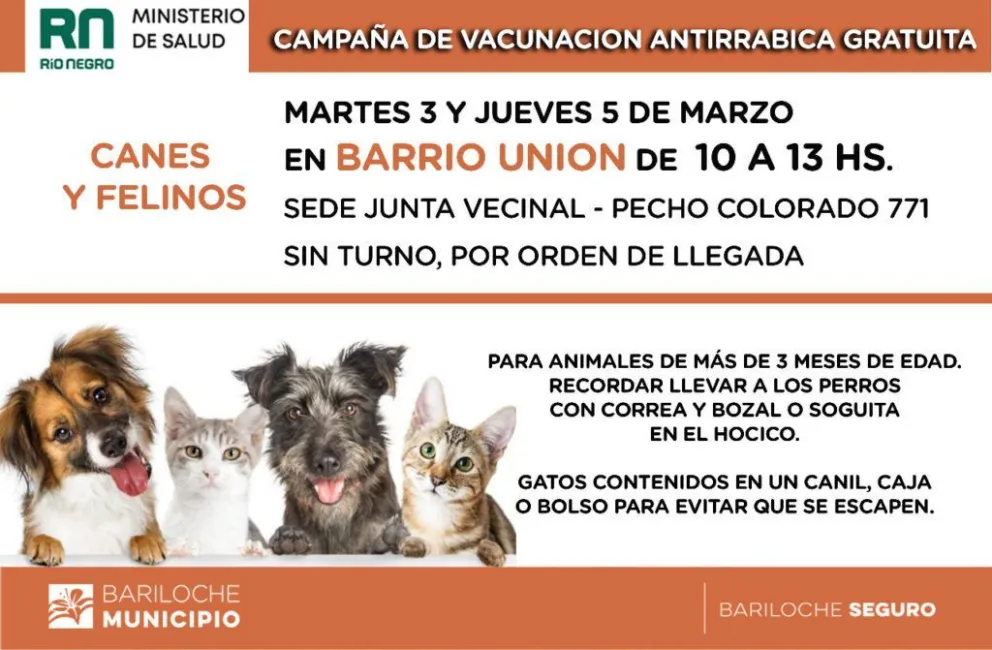 Hoy empieza la vacunación antirrábica gratuita en barrio Unión