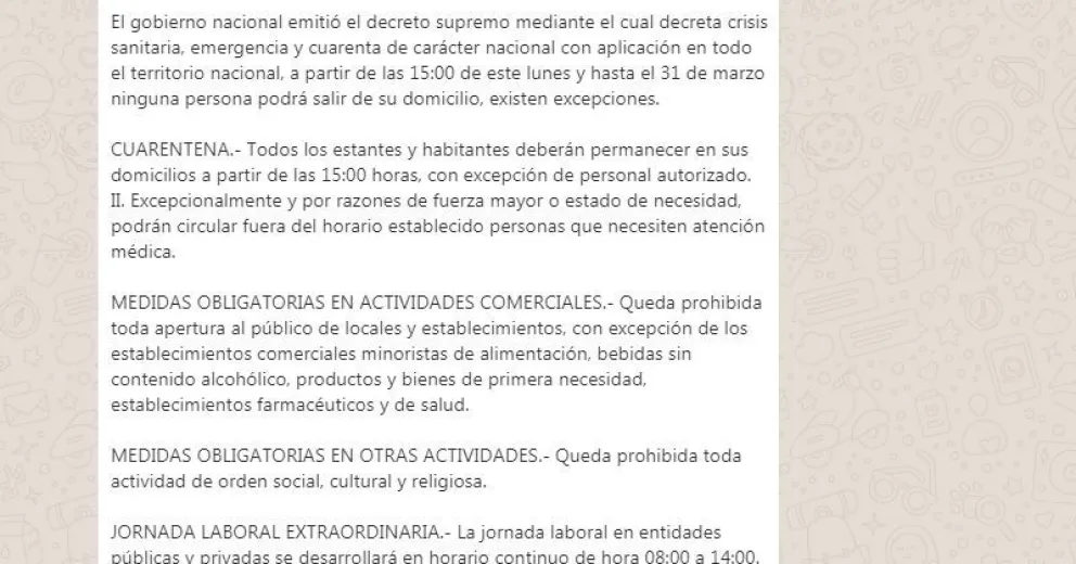 Investigan distribución de un falso decreto de cuarentena que circuló en redes y Whatsapp