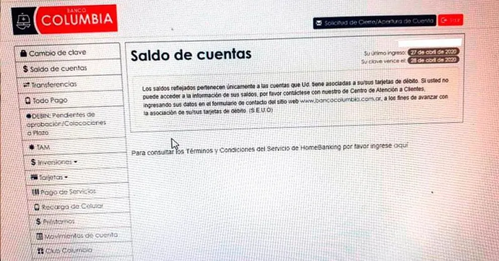 Por error del sistema, el Banco Columbia bloqueó todas las cuentas de jubilados