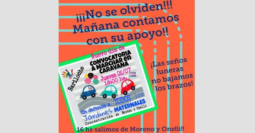 En una caravana, jardines maternales de Bariloche se movilizan para pedir ayuda económica