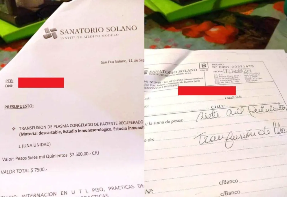 Quilmes: Denuncian que una clínica cobró $ 7.500 por realizar una transfusión de plasma