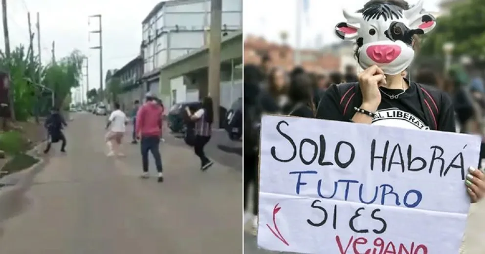 Duro enfrentamiento entre veganos y carniceros frente a un frigorífico en Monte Grande