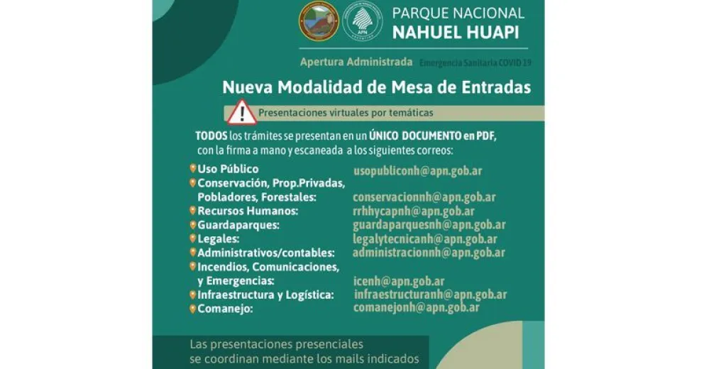 Nueva modalidad para presentar documentación en el Parque Nahuel Huapi