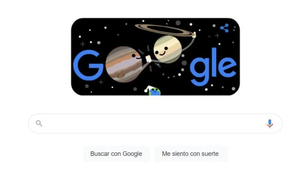 Google dedica su doodle a la gran conjunción de Júpiter y Saturno