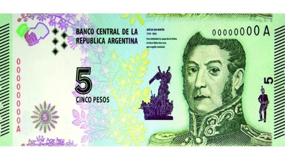 El General San Martin sigue firme en el billete de cinco pesos