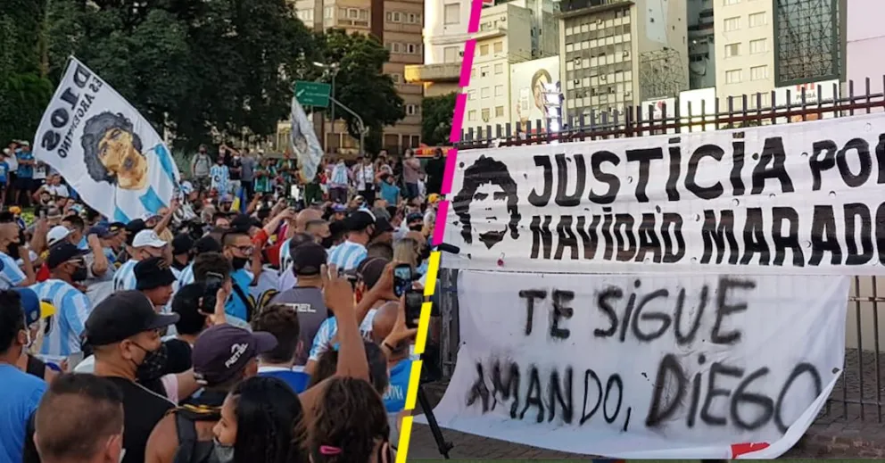 Avalancha en la marcha por Diego Maradona
