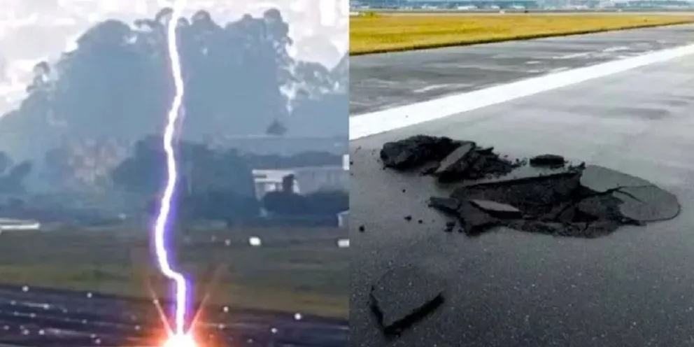 Cayó un rayo y abrió un agujero en la pista del aeropuerto de San Pablo