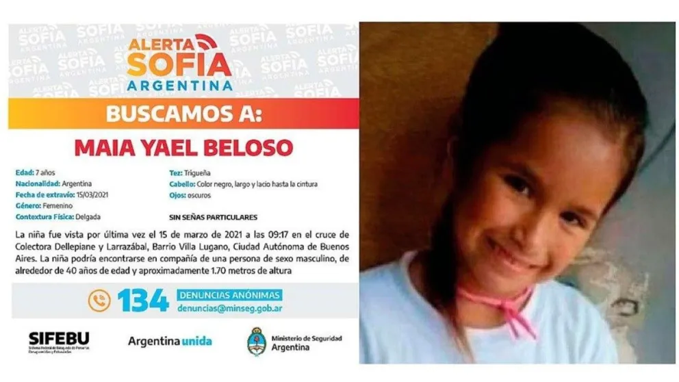 Sigue sin aparecer Maia y activaron el protocolo de emergencia “Alerta Sofía”