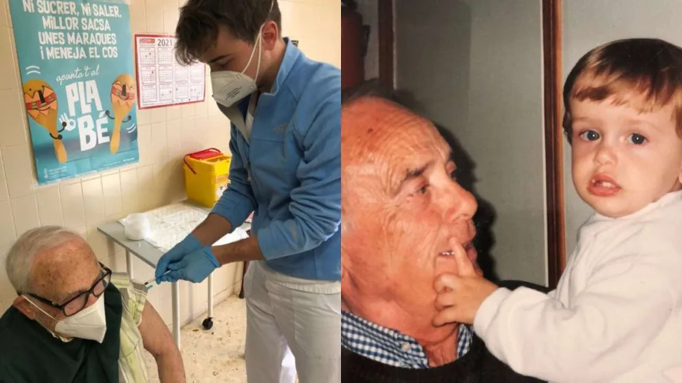 Un joven enfermero vacunó a su abuelo y las redes se llenaron de ternura