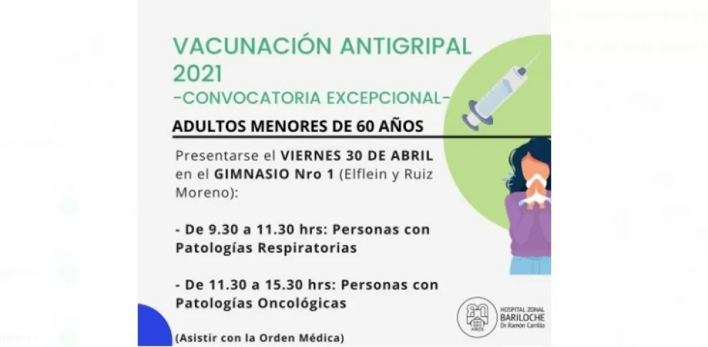 Vacunación antigripal para menores de 60 años con patologías respiratorias y oncológicas