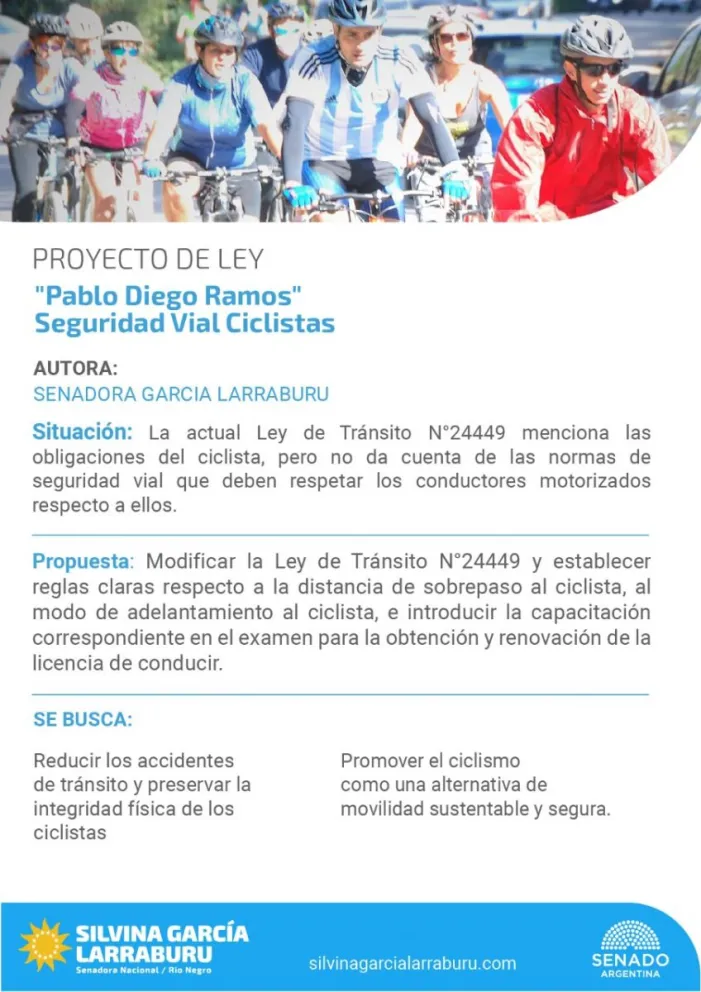 García Larraburu presentó Proyecto de Ley sobre Ciclismo Seguro