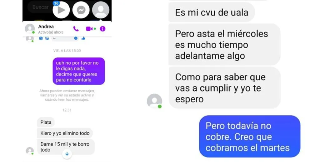 Intento de estafa: "Sabemos que engañás a tu señora, depositame 15 mil y no le mando las capturas de pantalla"