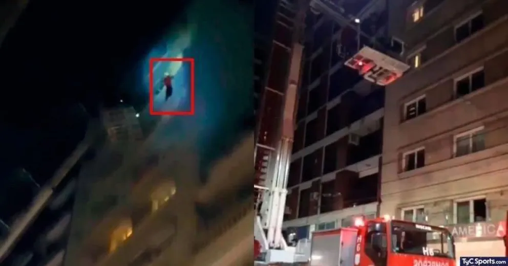 Así fue el dramático rescate del futbolista uruguayo colgado del piso 11 para escapar de un incendio
