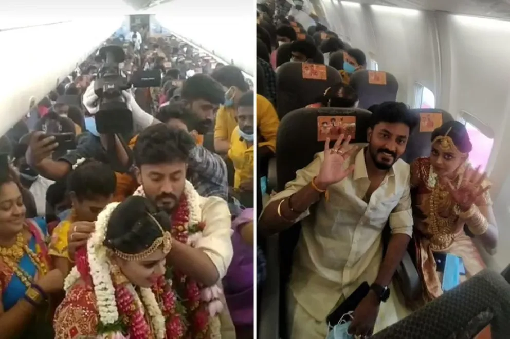 Festejó su casamiento en un vuelo con 161 invitados para evadir restricciones