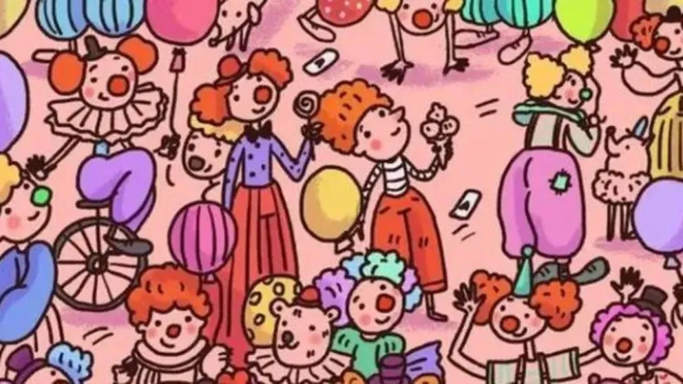 Reto viral: encontrá el oso entre todos estos payasos