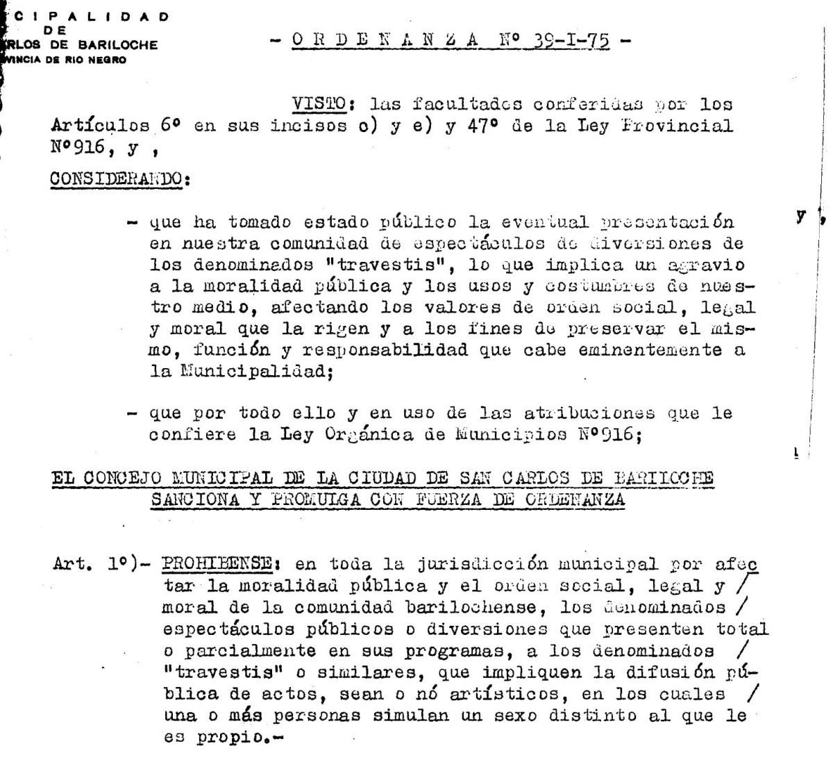 Cuando ser travesti en Bariloche era “un agravio moral” y estaba  “prohibido” en público | Diario El Cordillerano