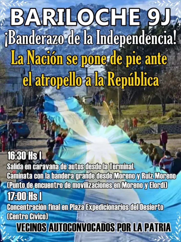  El grupo Vecinos Autoconvocados por la Patria realizará una marcha el 9 de Julio
